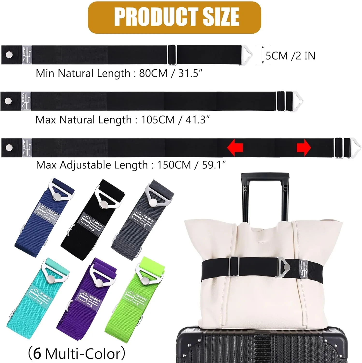 Travel Belt for Luggage, Add a Bag Luggage Straps Suitcase Travel Belt Over Handle for Carry On Bag, Adjustable 2-in-1 Elastic Luggage Belt Bag Bungee Travel Essential Accessories