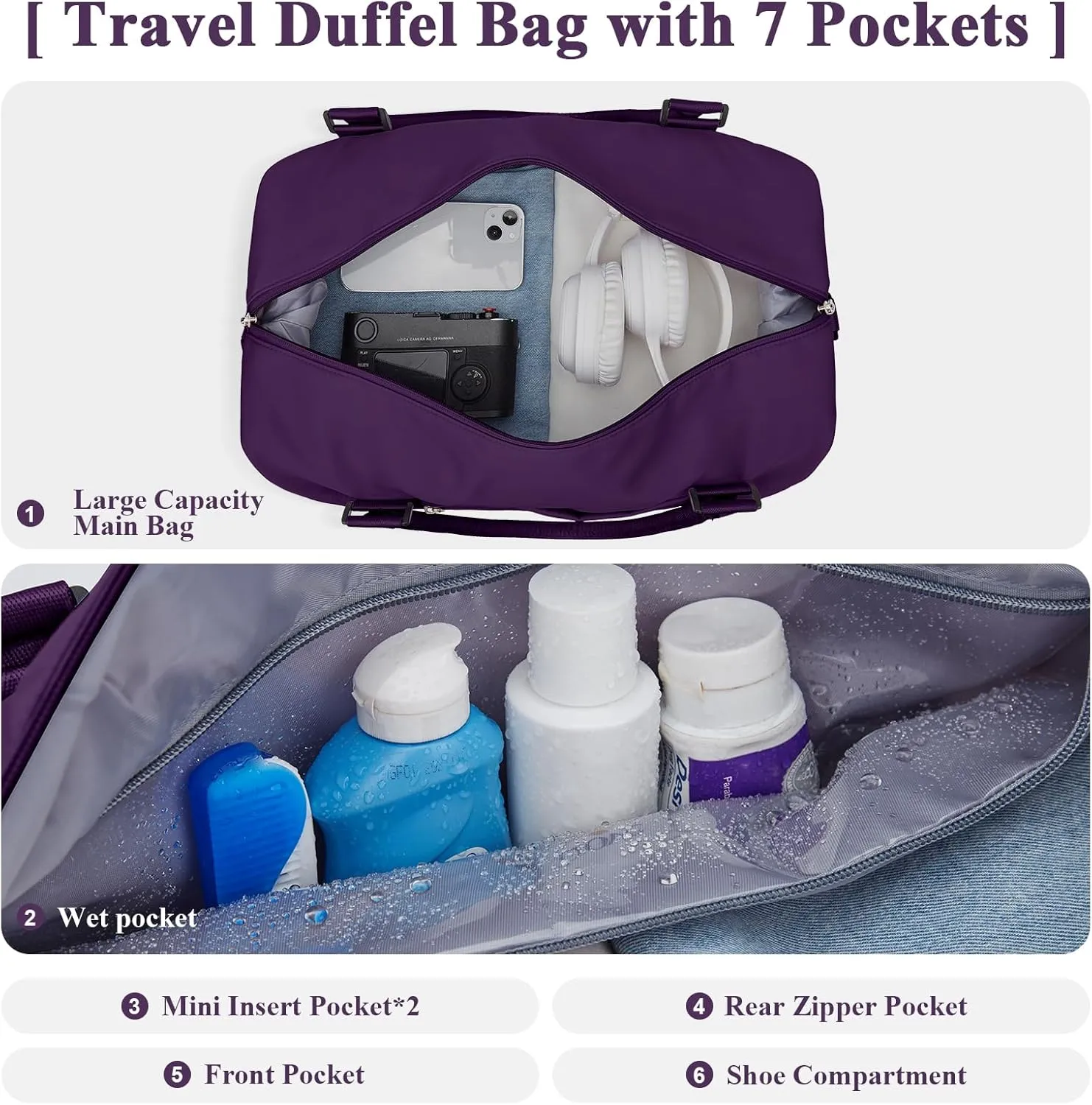 Travel Duffel Bag with Shoes Compartment, Overnight Weekender Bags for Women, Carry on Personal Item Travel Set