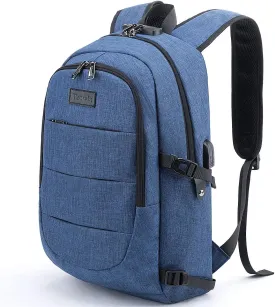 Tzowla Business Laptop Backpack Anti-Theft Backpack with USB Charging Port and Lock 15.6 Inch Computer Backpacks for Women Men, Casual Hiking Travel Daypack (Blue)