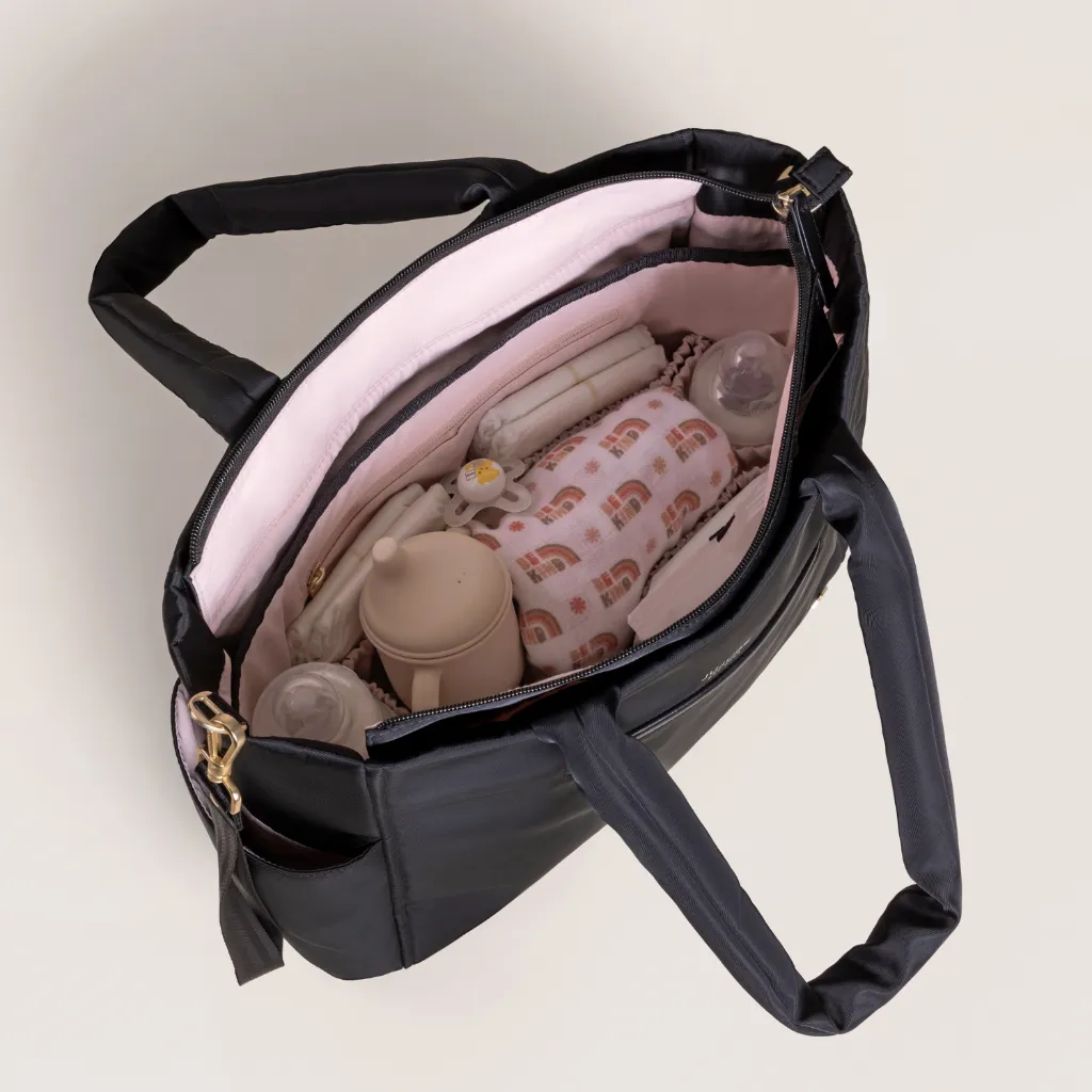 Utility-Strap Tote Diaper Bag - Black