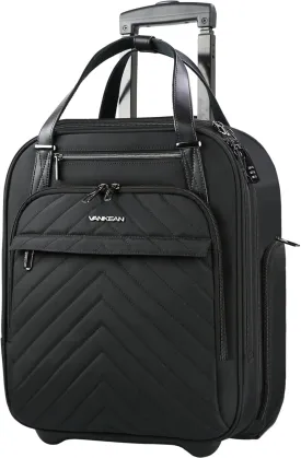 VANKEAN Carry On Underseat 16-inch Multi-functional Underseater Lightweight Overnight Suitcase with Wheels Roller Case for Women Men Travel Business, Black