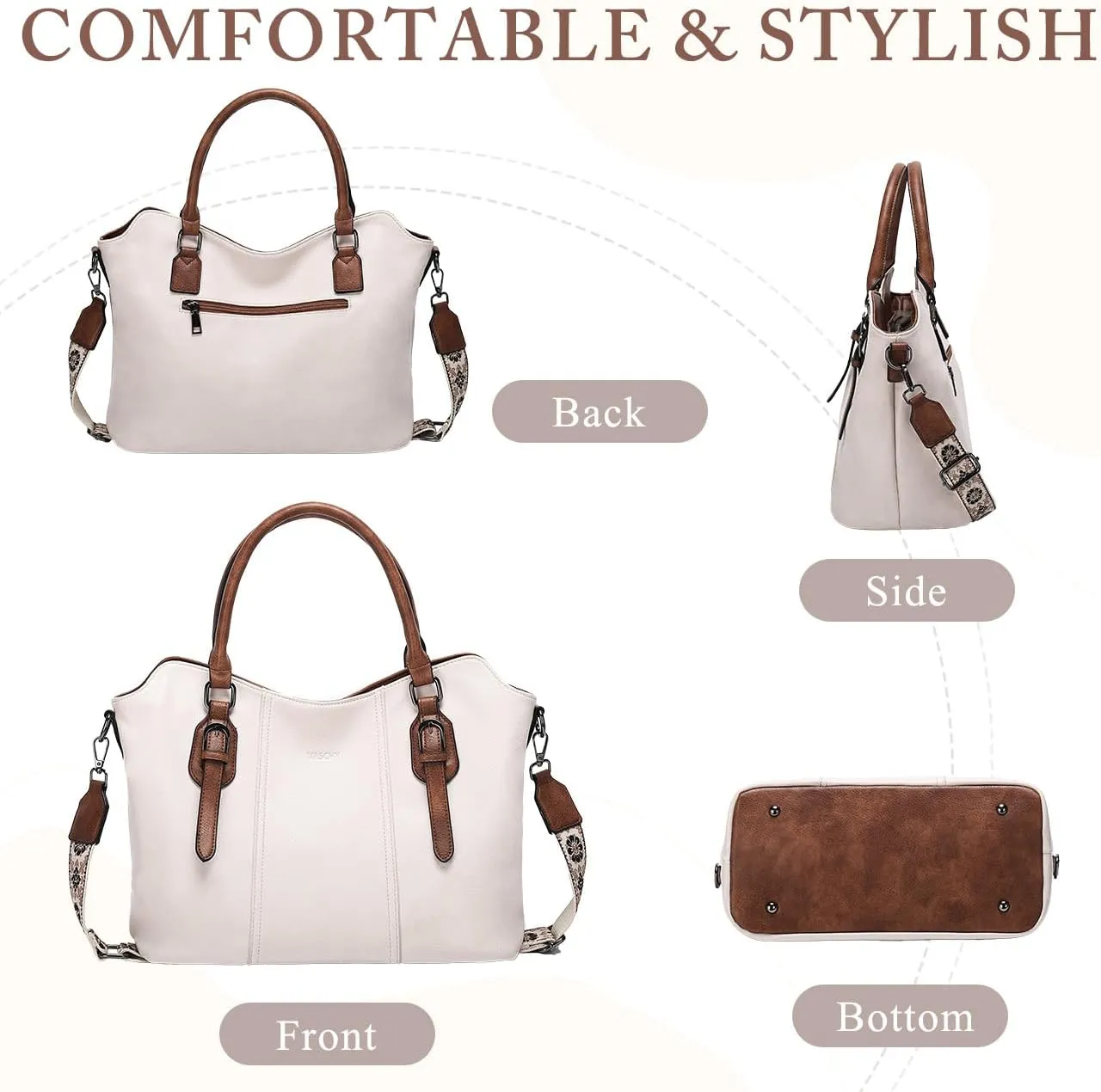 VASCHY Hobo Bags for Women, Vegan Leather Top Handle Satchel Shoulder Purse Handbag Purse with Crossbody Guitar Strap