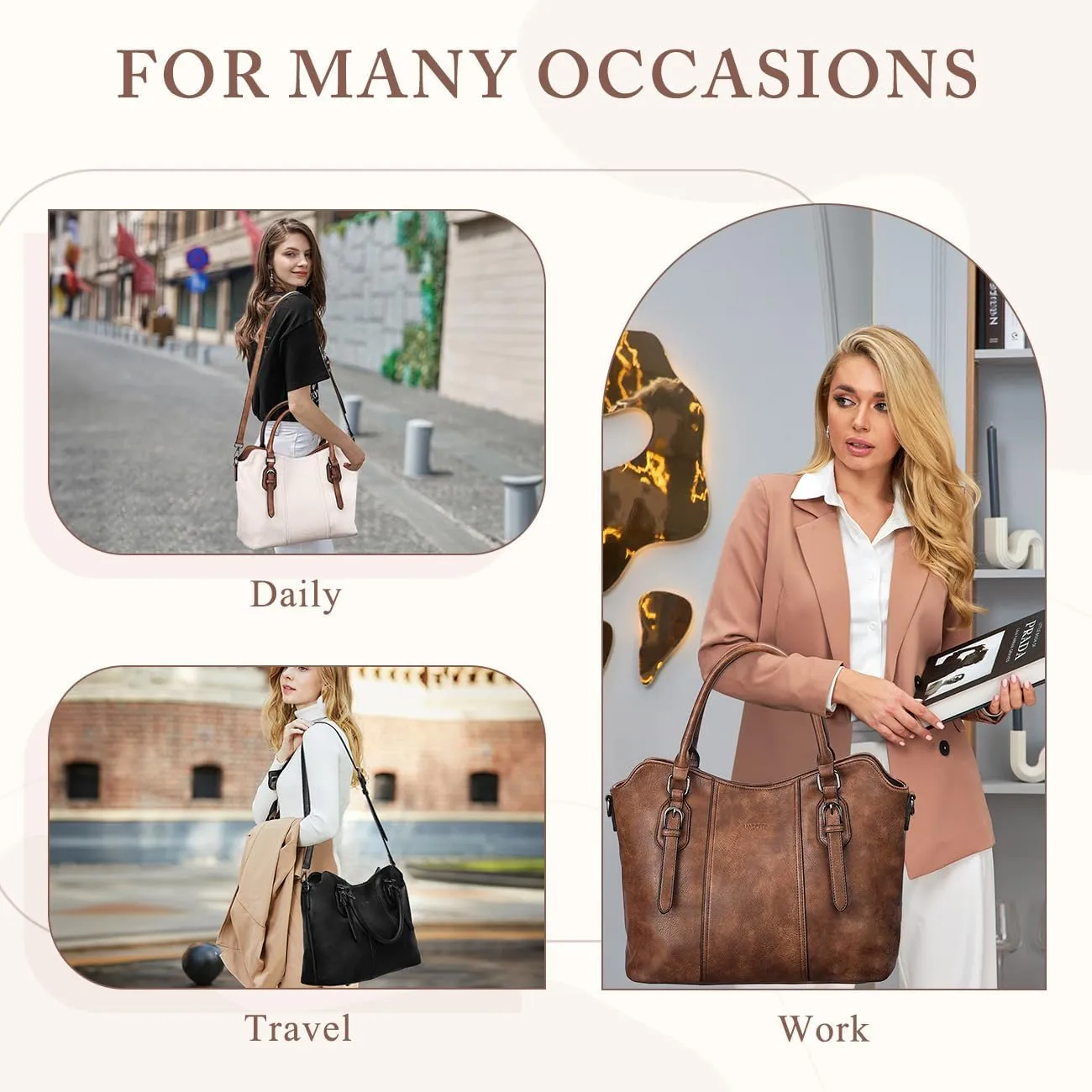 VASCHY Hobo Bags for Women, Vegan Leather Top Handle Satchel Shoulder Purse Handbag Purse with Crossbody Guitar Strap