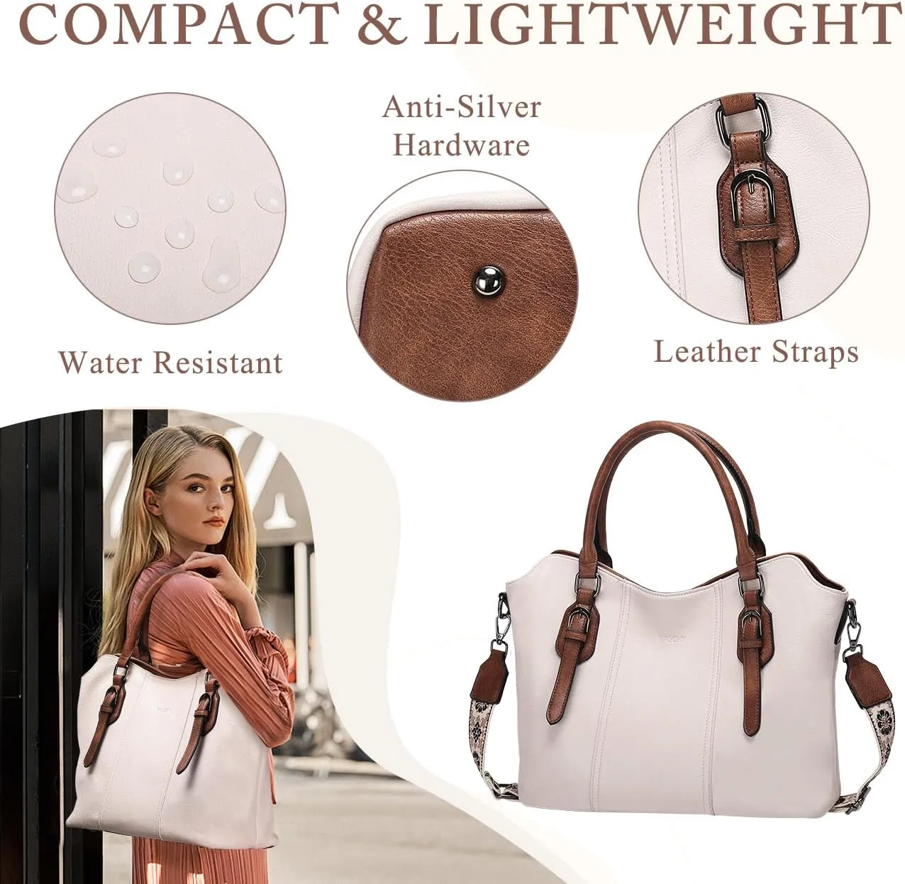 VASCHY Hobo Bags for Women, Vegan Leather Top Handle Satchel Shoulder Purse Handbag Purse with Crossbody Guitar Strap