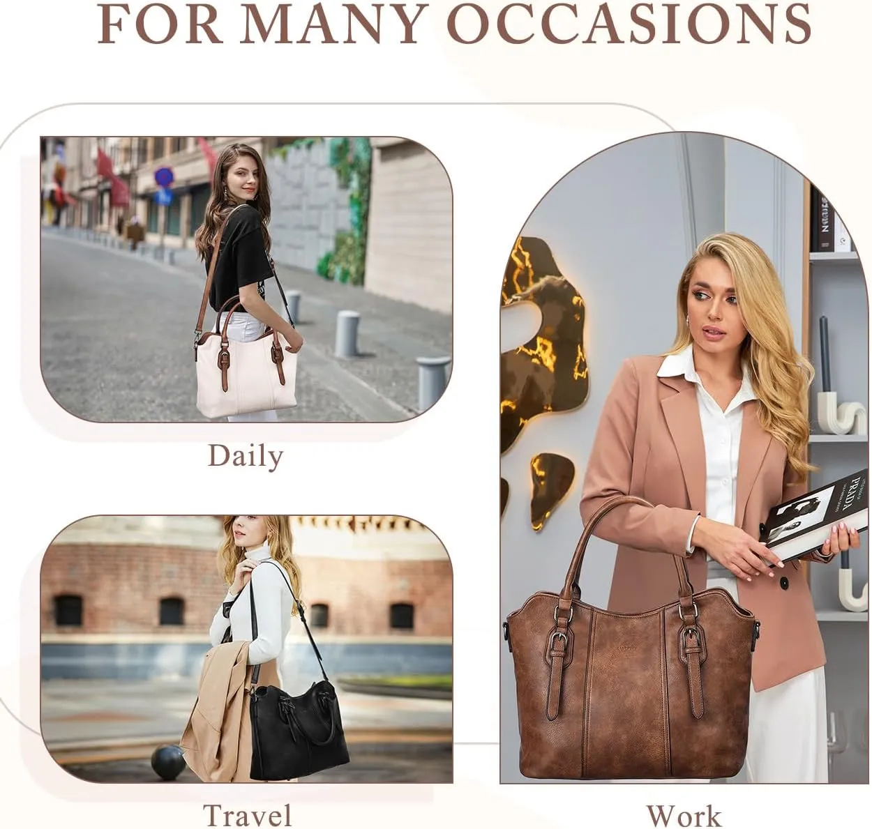 VASCHY Hobo Bags for Women, Vegan Leather Top Handle Satchel Shoulder Purse Handbag Purse with Crossbody Guitar Strap