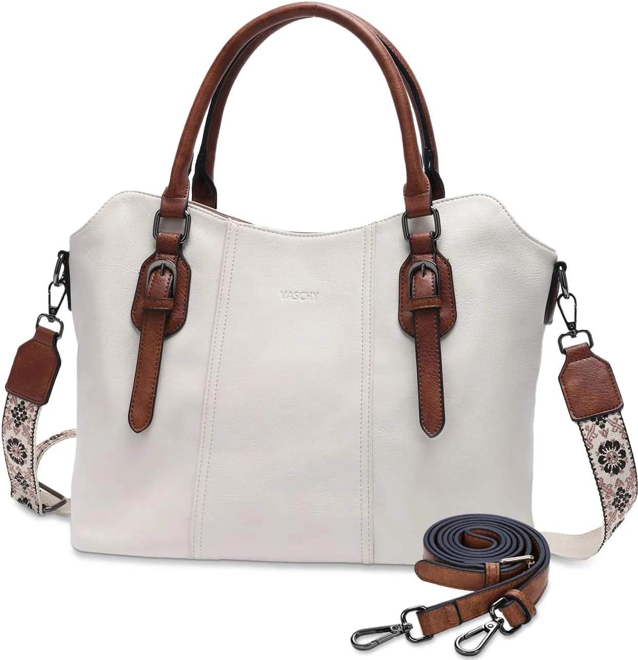VASCHY Hobo Bags for Women, Vegan Leather Top Handle Satchel Shoulder Purse Handbag Purse with Crossbody Guitar Strap