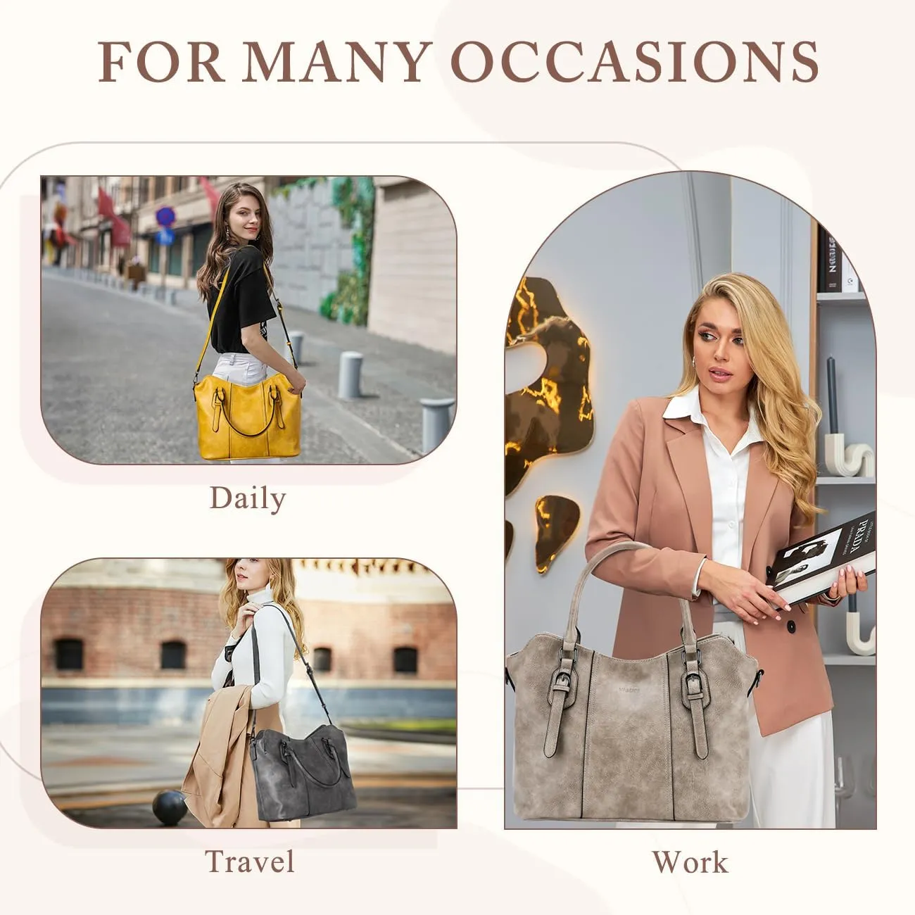 VASCHY Hobo Bags for Women, Vegan Leather Top Handle Satchel Shoulder Purse Handbag Purse with Crossbody Guitar Strap