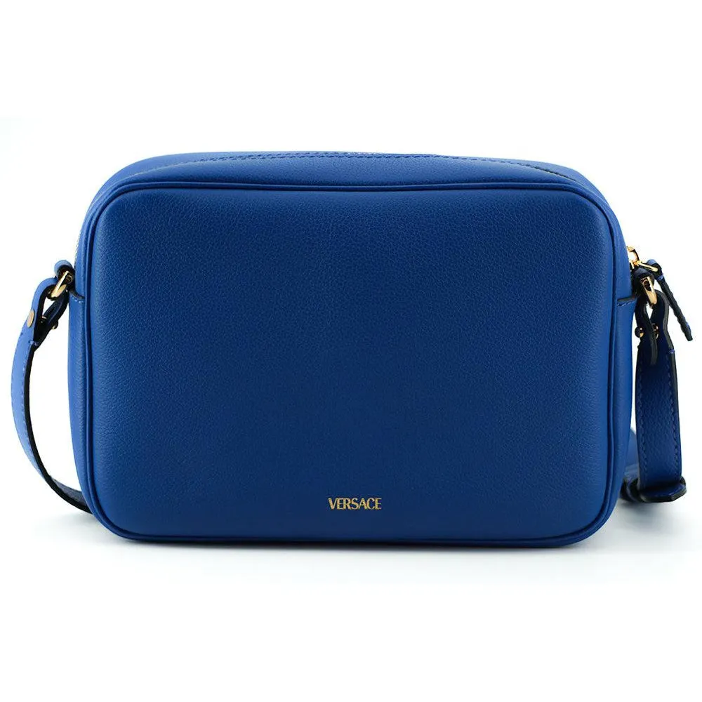 Versace Elegant Blue Calf Leather Camera Case Bag