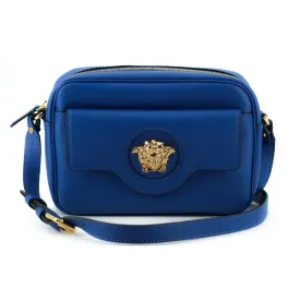 Versace Elegant Blue Calf Leather Camera Case Bag