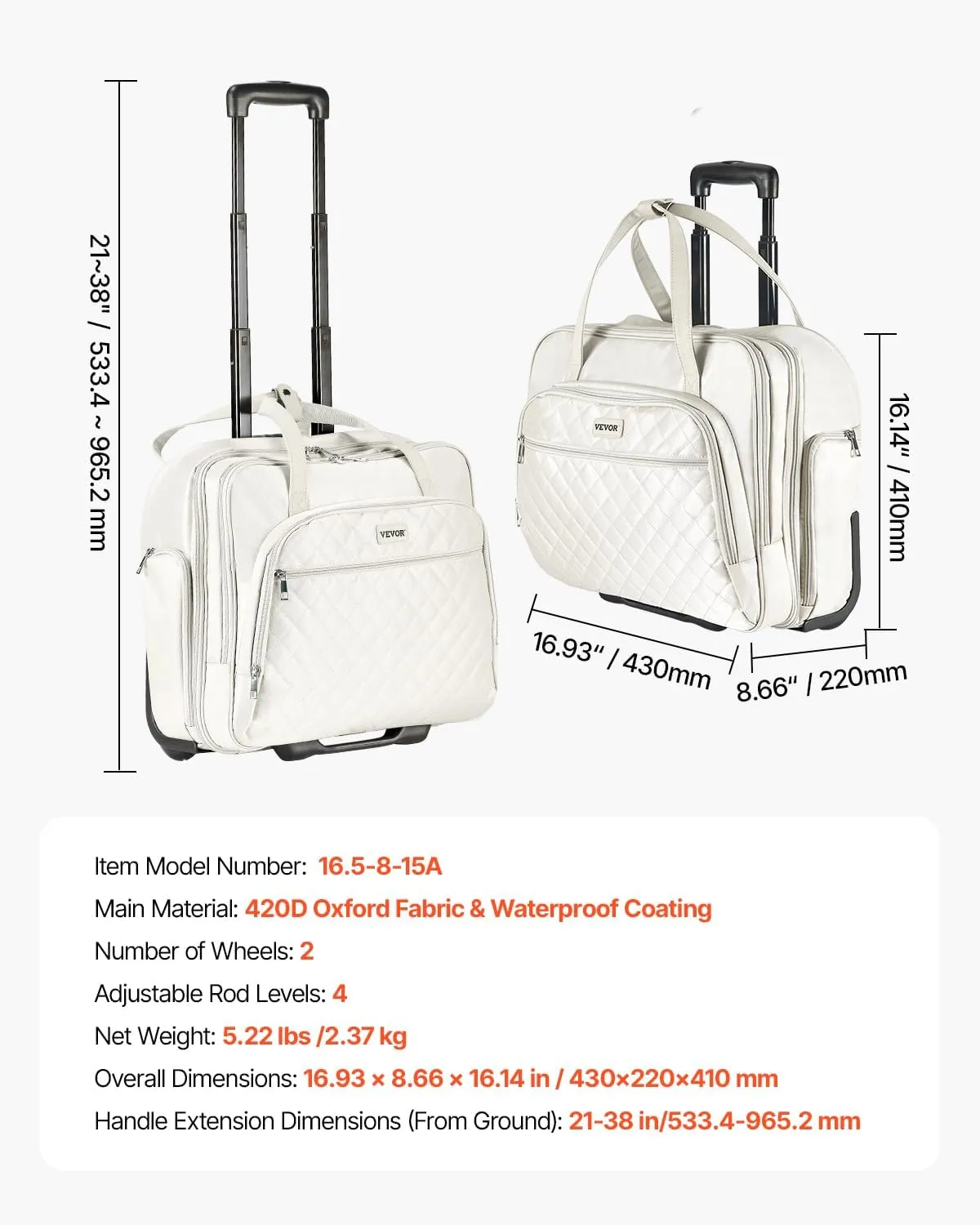 VEVOR Rolling laptop bag,Wheeled Briefcase, Roller Computer Tote Bag, Laptop Case for Work Travel Business Office, Women Men