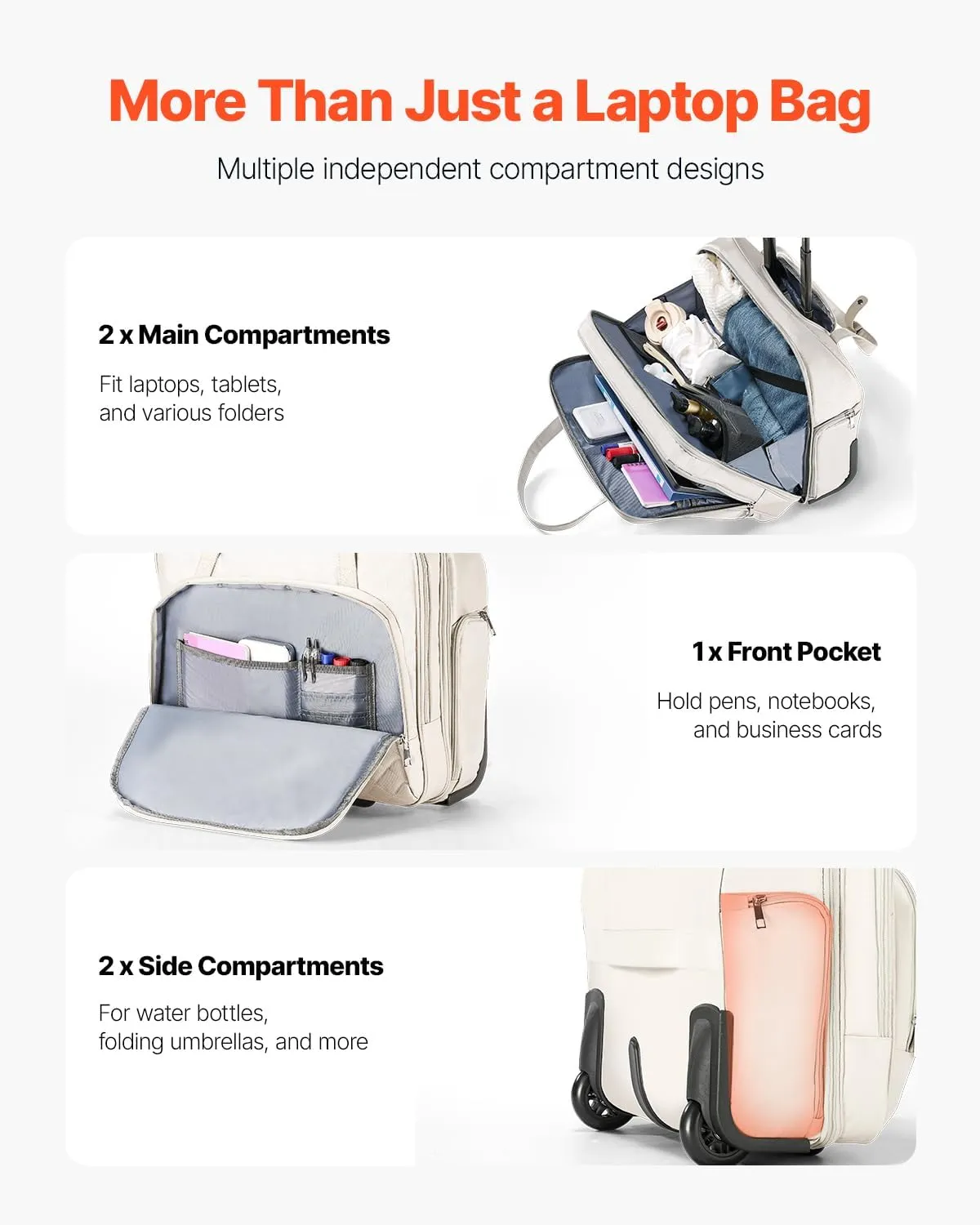 VEVOR Rolling laptop bag,Wheeled Briefcase, Roller Computer Tote Bag, Laptop Case for Work Travel Business Office, Women Men
