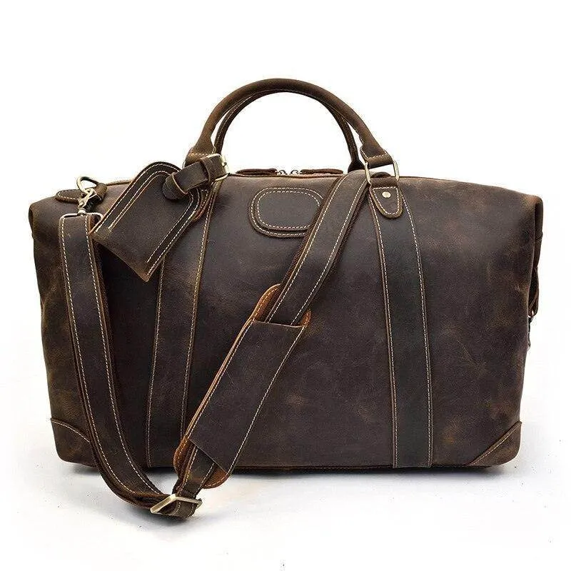 Vintage Genuine Leather Travel Bag Tote Bag Weekender
