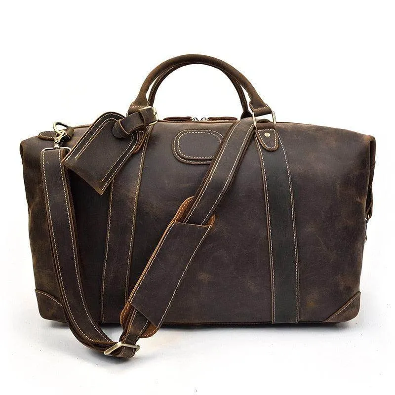 Vintage Genuine Leather Travel Bag Tote Bag Weekender