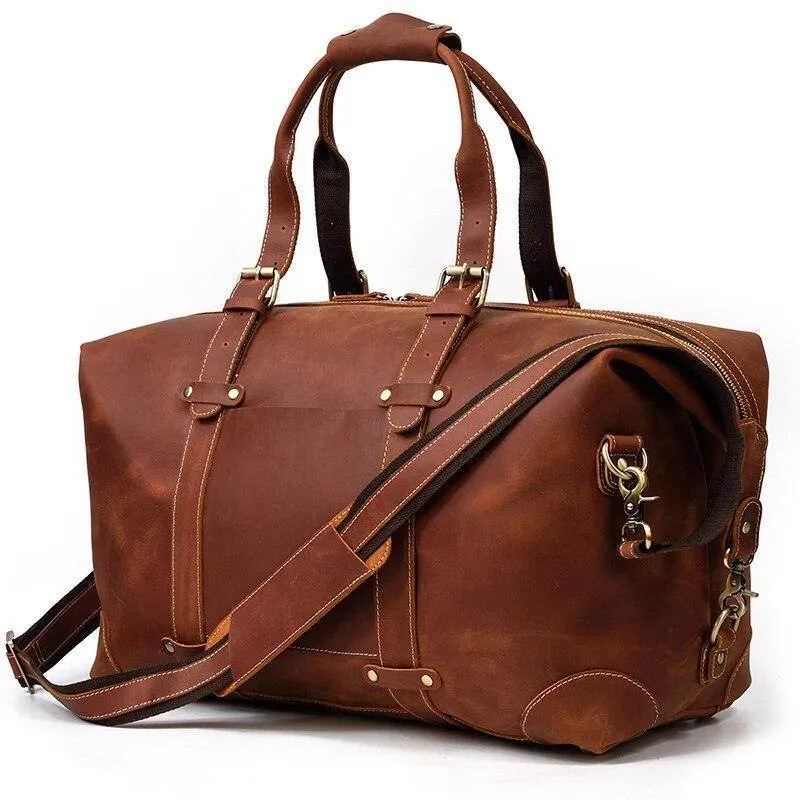 Vintage Genuine Leather Travel Bag Tote Bag Weekender