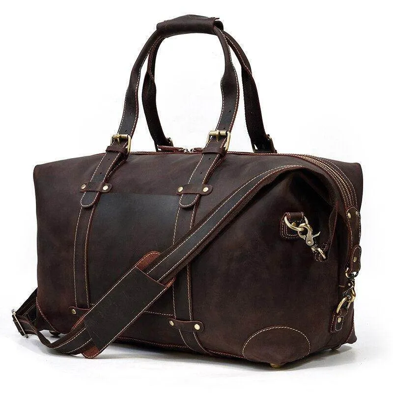 Vintage Genuine Leather Travel Bag Tote Bag Weekender