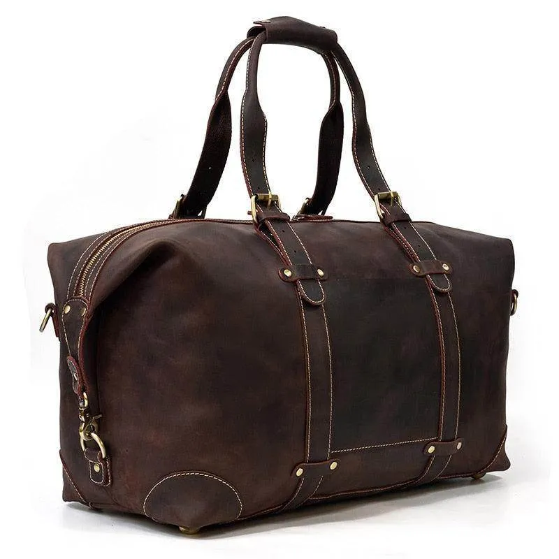 Vintage Genuine Leather Travel Bag Tote Bag Weekender