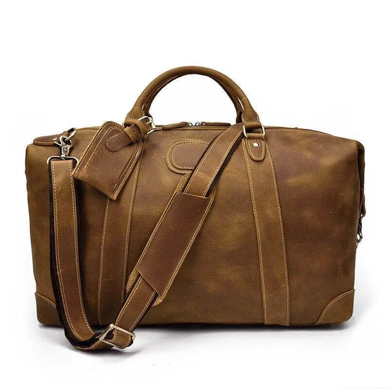 Vintage Genuine Leather Travel Bag Tote Bag Weekender