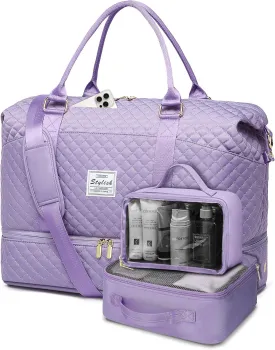 Weekender Bags for Women Duffle Bag - Travel Duffel Bag with Shoe Compartmen Carry on Overnight Bag Gym Duffel Bag with Wet Pocket Hospital Bags for Labor and Delivery Purple