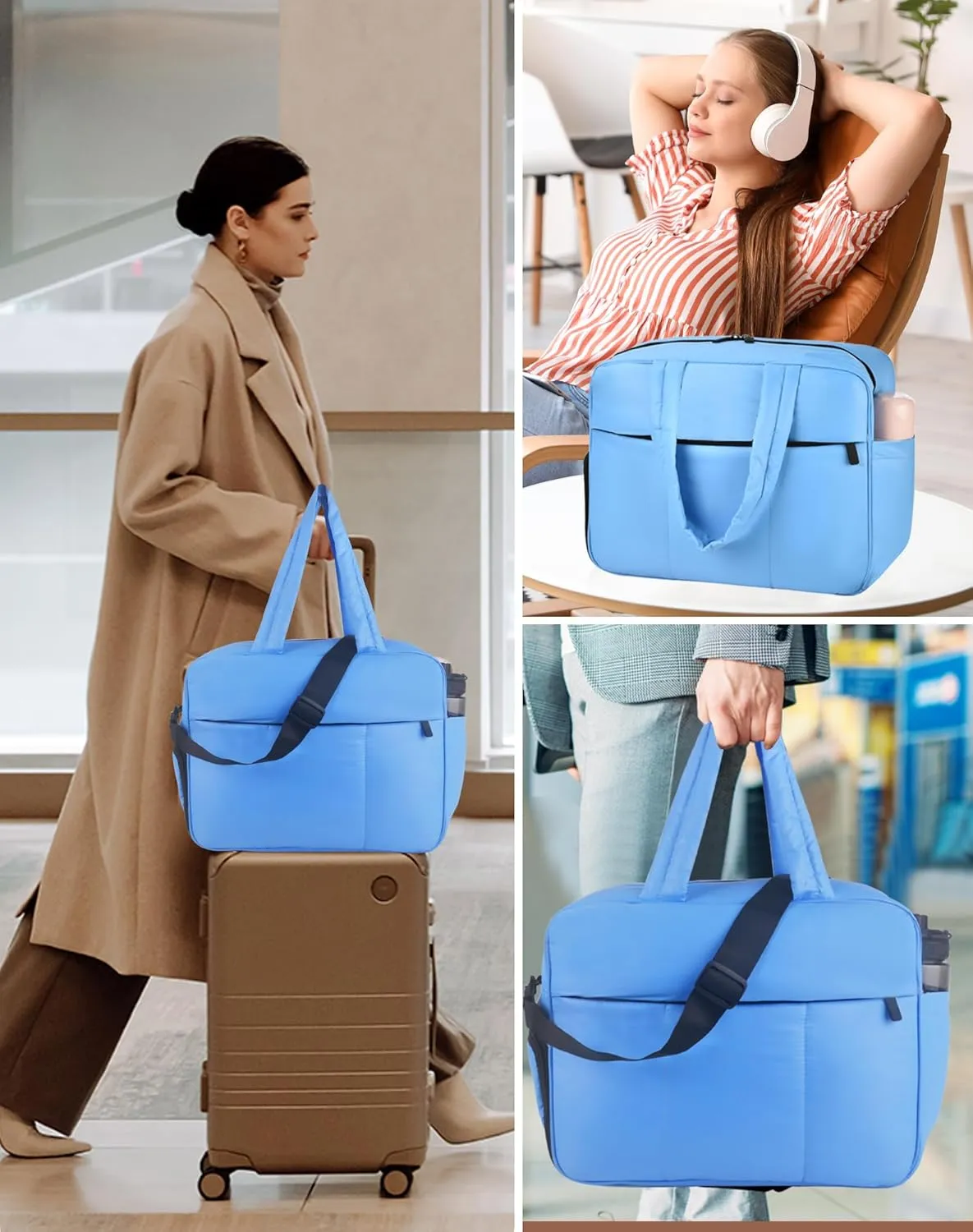 Weekender Bags for Women, Lightweight Puffer Tote Overnight Weekend Carry On Gym Duffle Bag with Shoe Compartment for Travel