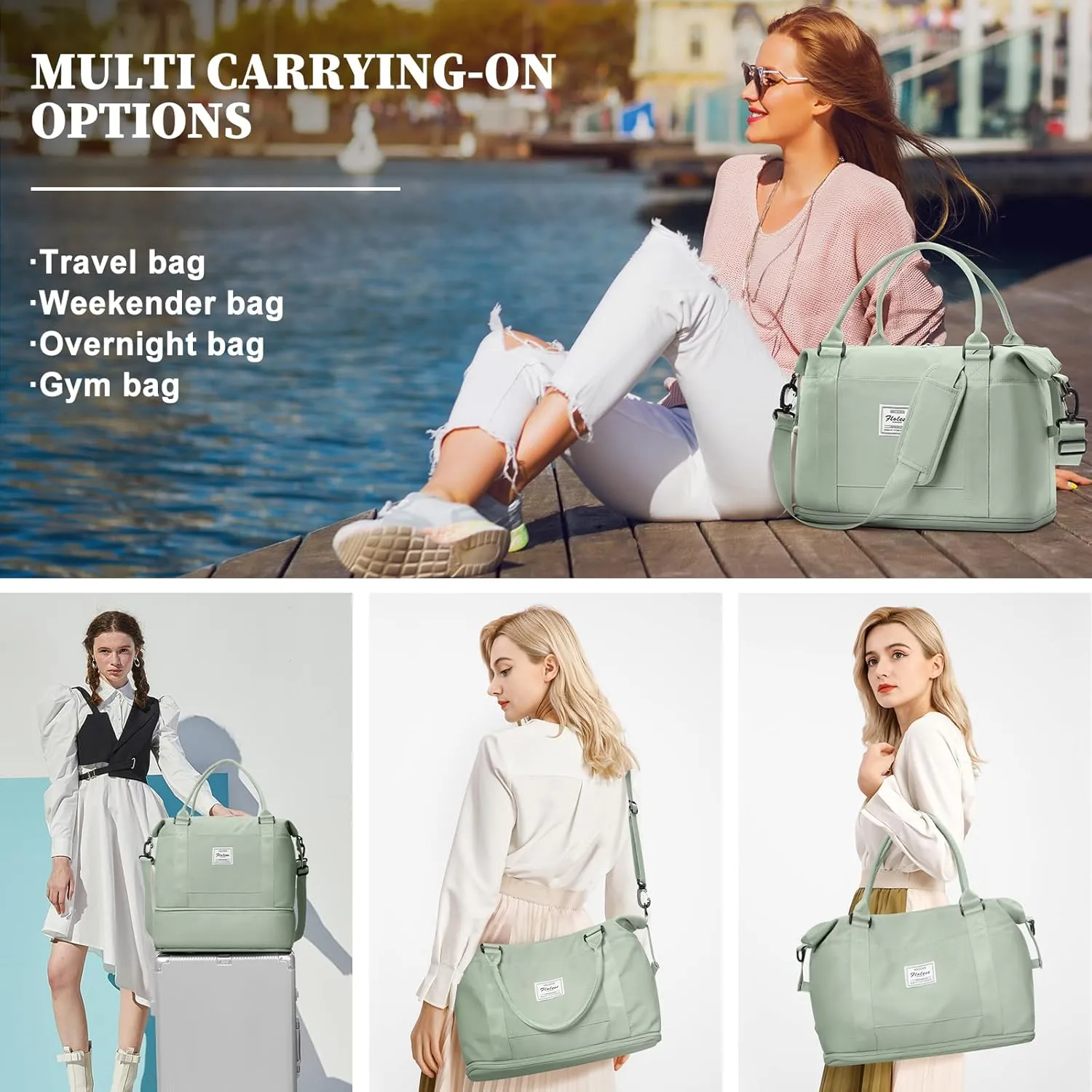Weekender Bags for Women,Personal Item Travel Bag,Overnight Travel Duffel Bag with Expandable Shoes Compartment & Wet Pocket