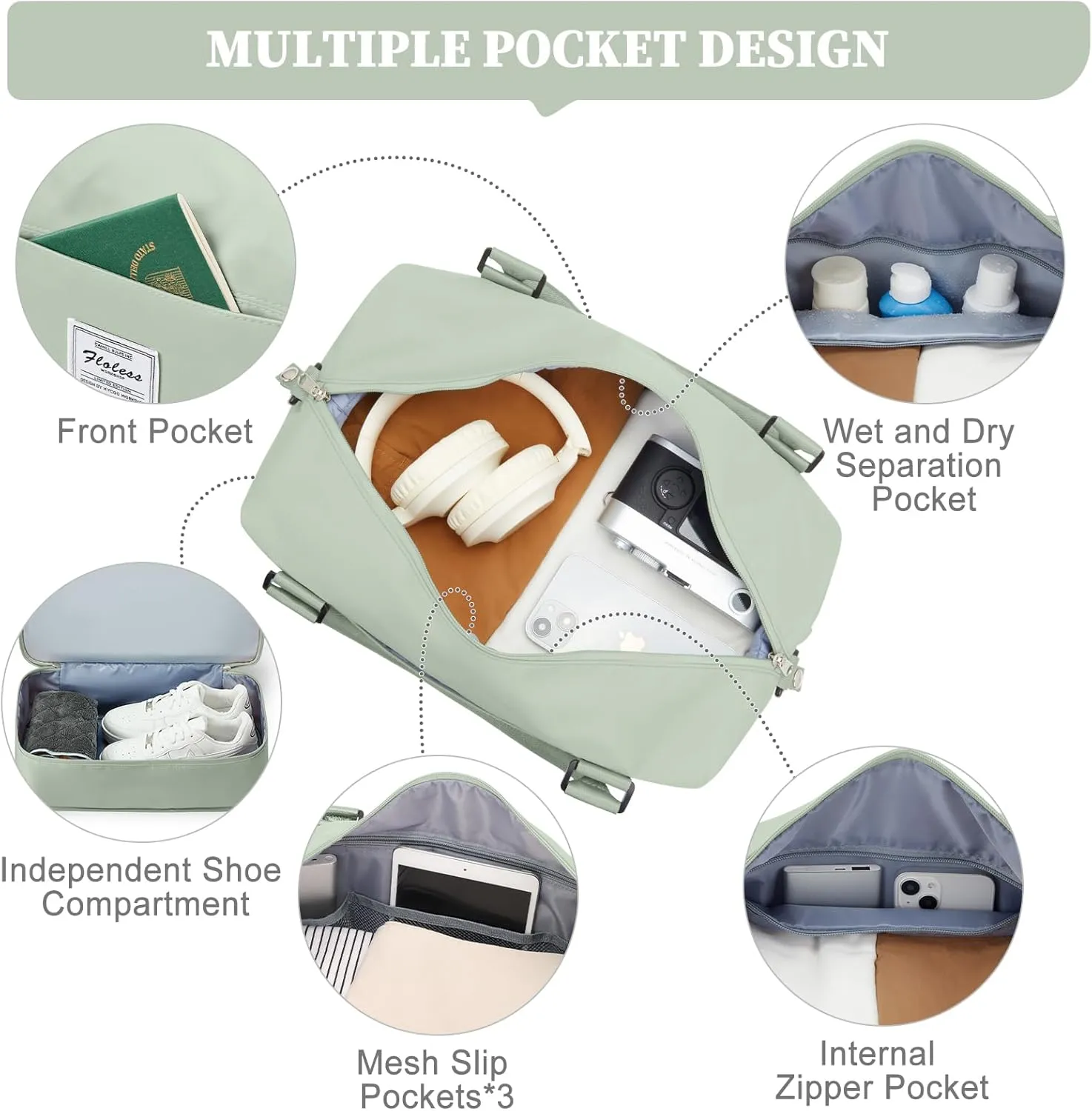 Weekender Bags for Women,Personal Item Travel Bag,Overnight Travel Duffel Bag with Expandable Shoes Compartment & Wet Pocket