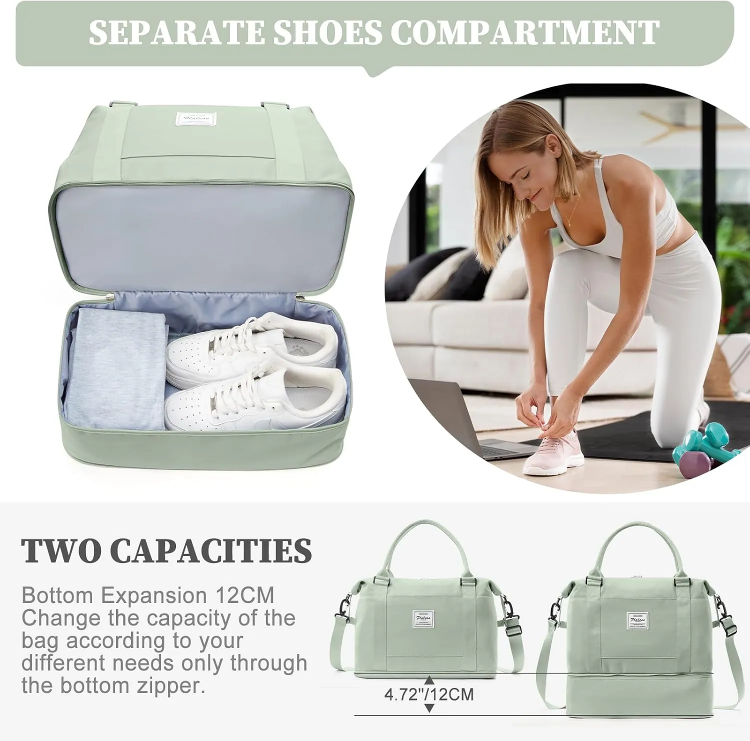 Weekender Bags for Women,Personal Item Travel Bag,Overnight Travel Duffel Bag with Expandable Shoes Compartment & Wet Pocket