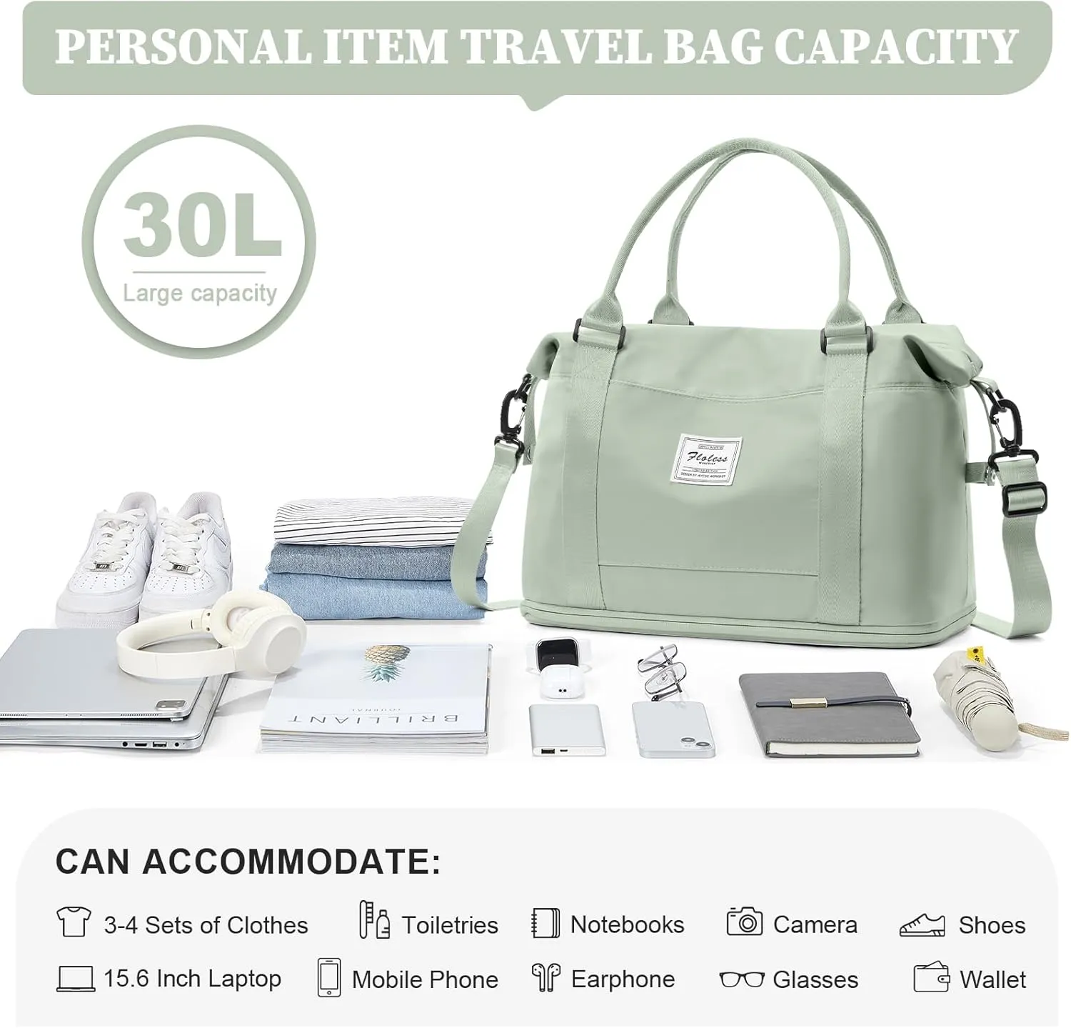 Weekender Bags for Women,Personal Item Travel Bag,Overnight Travel Duffel Bag with Expandable Shoes Compartment & Wet Pocket