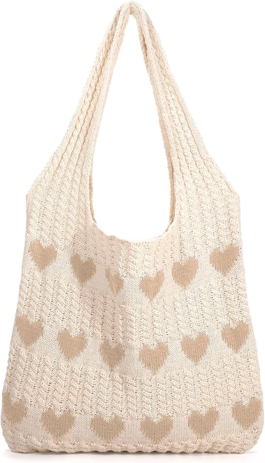 WHIPPY Crochet Tote Bag for Women Cute Crochet Mesh Beach Tote Summer Vacation Aesthetic Boho Knit Bag for Women Shoulder