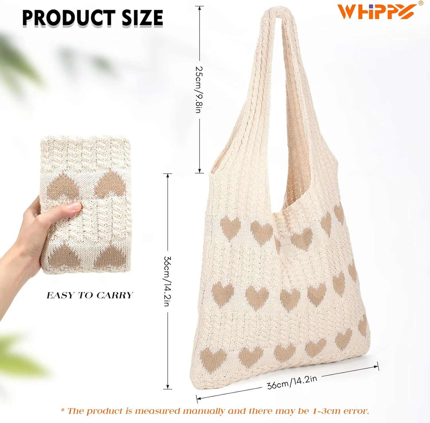 WHIPPY Crochet Tote Bag for Women Cute Crochet Mesh Beach Tote Summer Vacation Aesthetic Boho Knit Bag for Women Shoulder