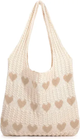 WHIPPY Crochet Tote Bag for Women Cute Crochet Mesh Beach Tote Summer Vacation Aesthetic Boho Knit Bag for Women Shoulder