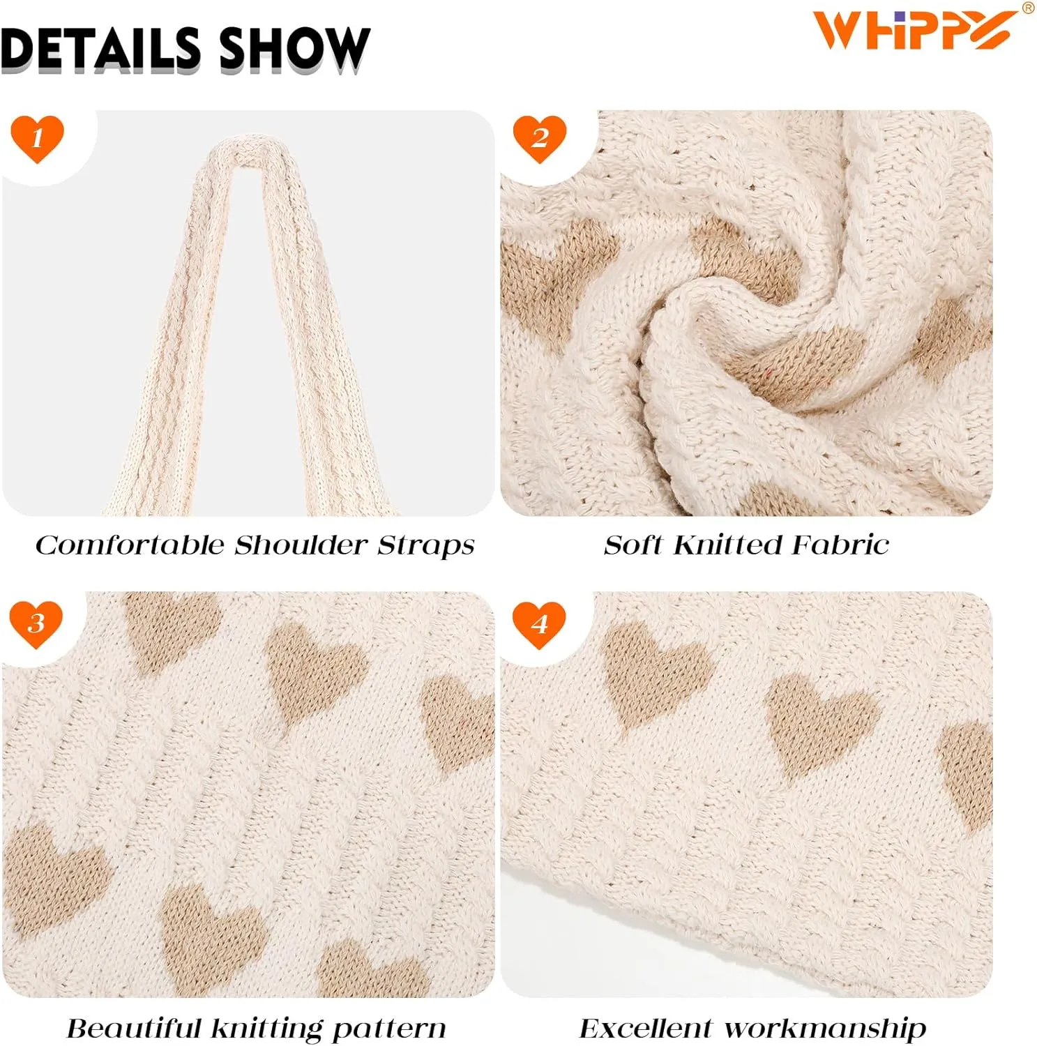 WHIPPY Crochet Tote Bag for Women Cute Crochet Mesh Beach Tote Summer Vacation Aesthetic Boho Knit Bag for Women Shoulder