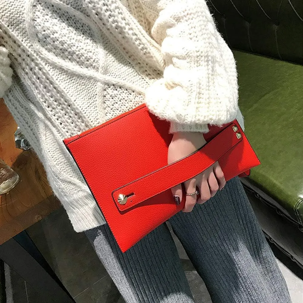 Women Envelope Clutch Bag PU Leather Female Day Clutches Large Purse Evening Bags with Wrist Strap