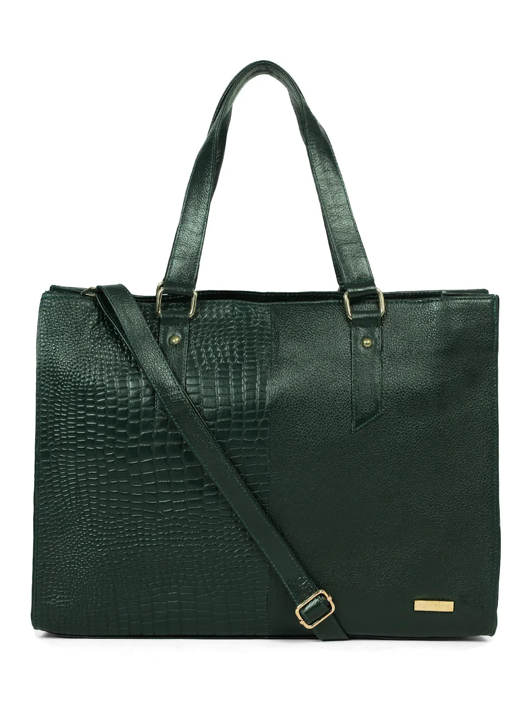 Women's Black Croco & Solid Leather Tote Bag