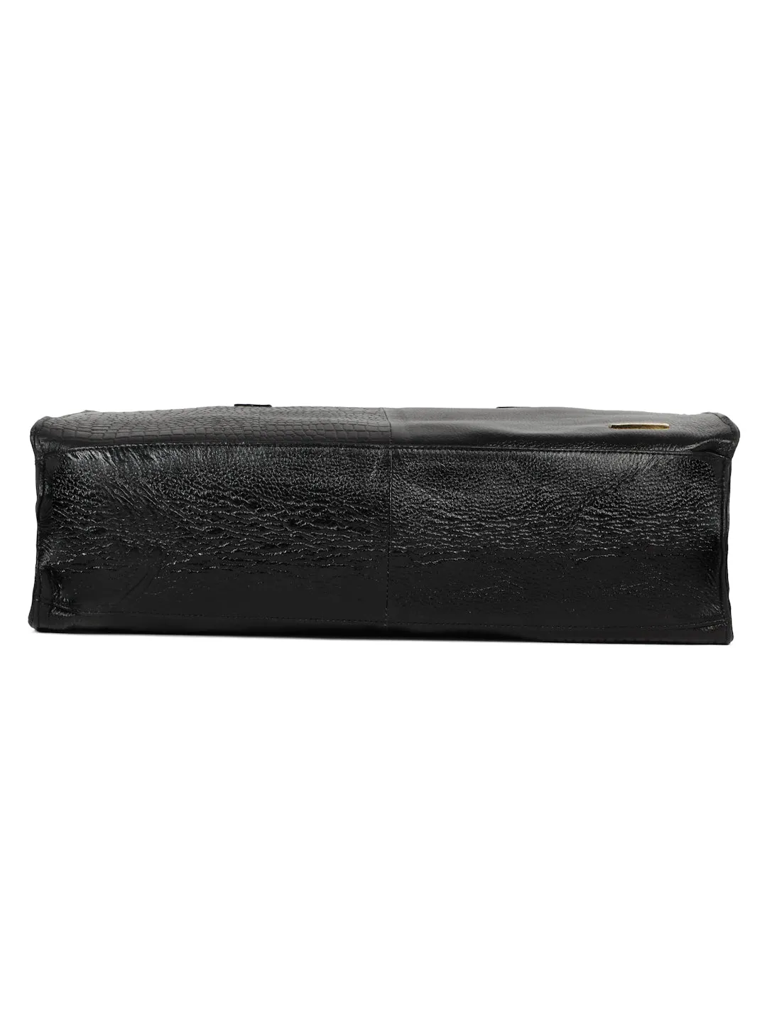 Women's Black Croco & Solid Leather Tote Bag