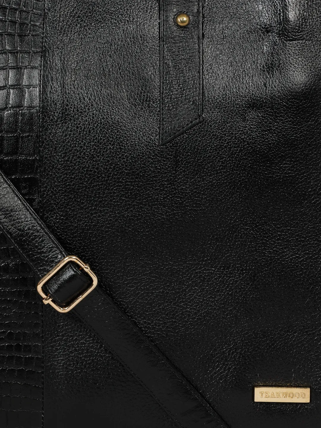 Women's Black Croco & Solid Leather Tote Bag