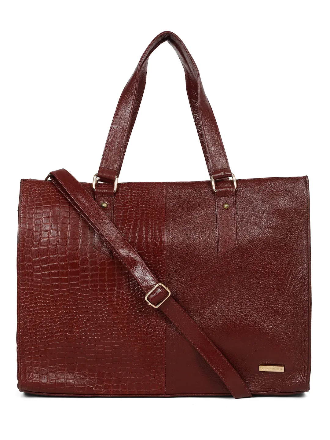 Women's Black Croco & Solid Leather Tote Bag
