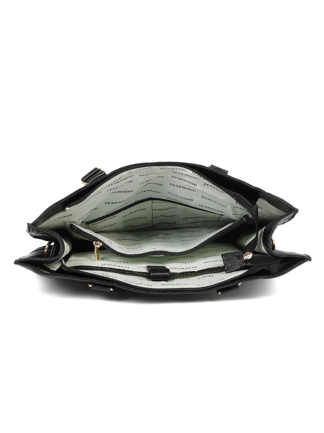 Women's Black Croco & Solid Leather Tote Bag