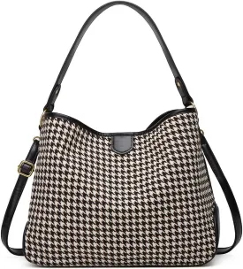 Women's Knitted Shoulder Crossbody Bag Fashion Checkered Handbag Large Totes Casual Work Top Handle Purse