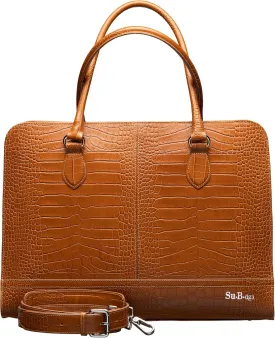 Womens Laptop Bag  Fits 14" and 13" Laptops, Croco Print Leather, Dutch Design, Made in Italy, with Trolley Strap