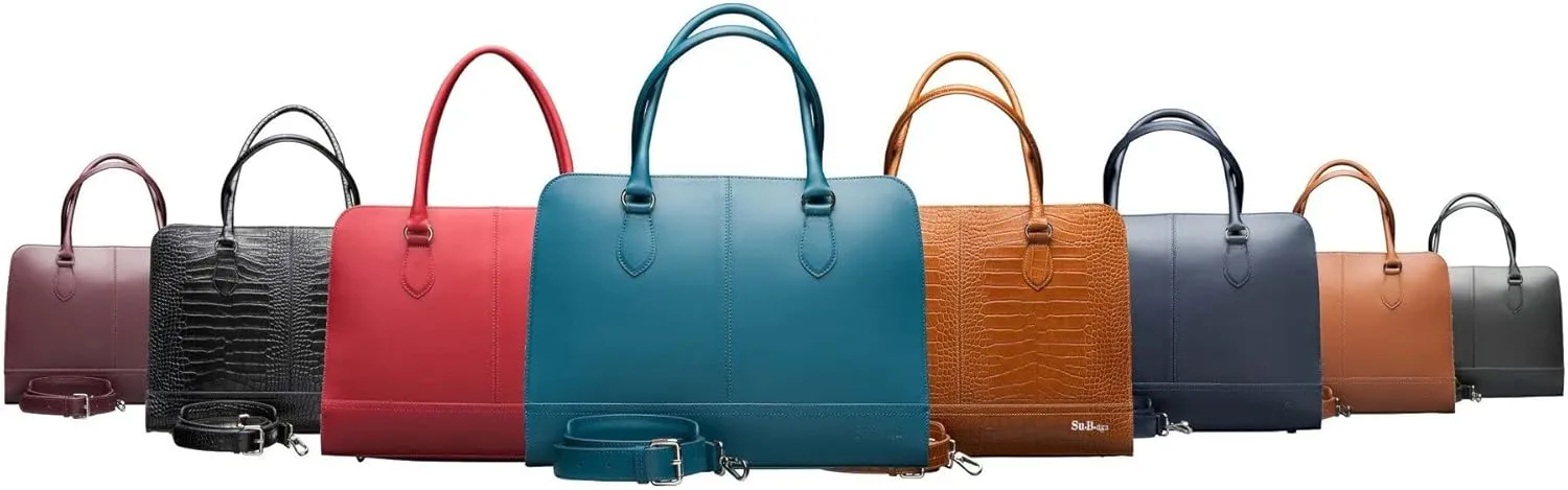Womens Laptop Bag  Fits 14" and 13" Laptops, Croco Print Leather, Dutch Design, Made in Italy, with Trolley Strap