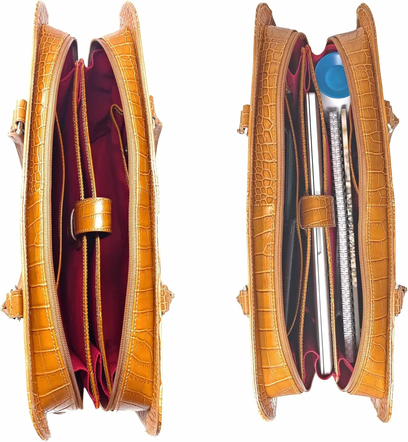 Womens Laptop Bag  Fits 14" and 13" Laptops, Croco Print Leather, Dutch Design, Made in Italy, with Trolley Strap