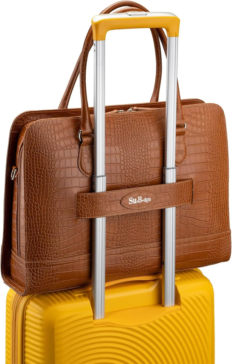 Womens Laptop Bag  Fits 14" and 13" Laptops, Croco Print Leather, Dutch Design, Made in Italy, with Trolley Strap