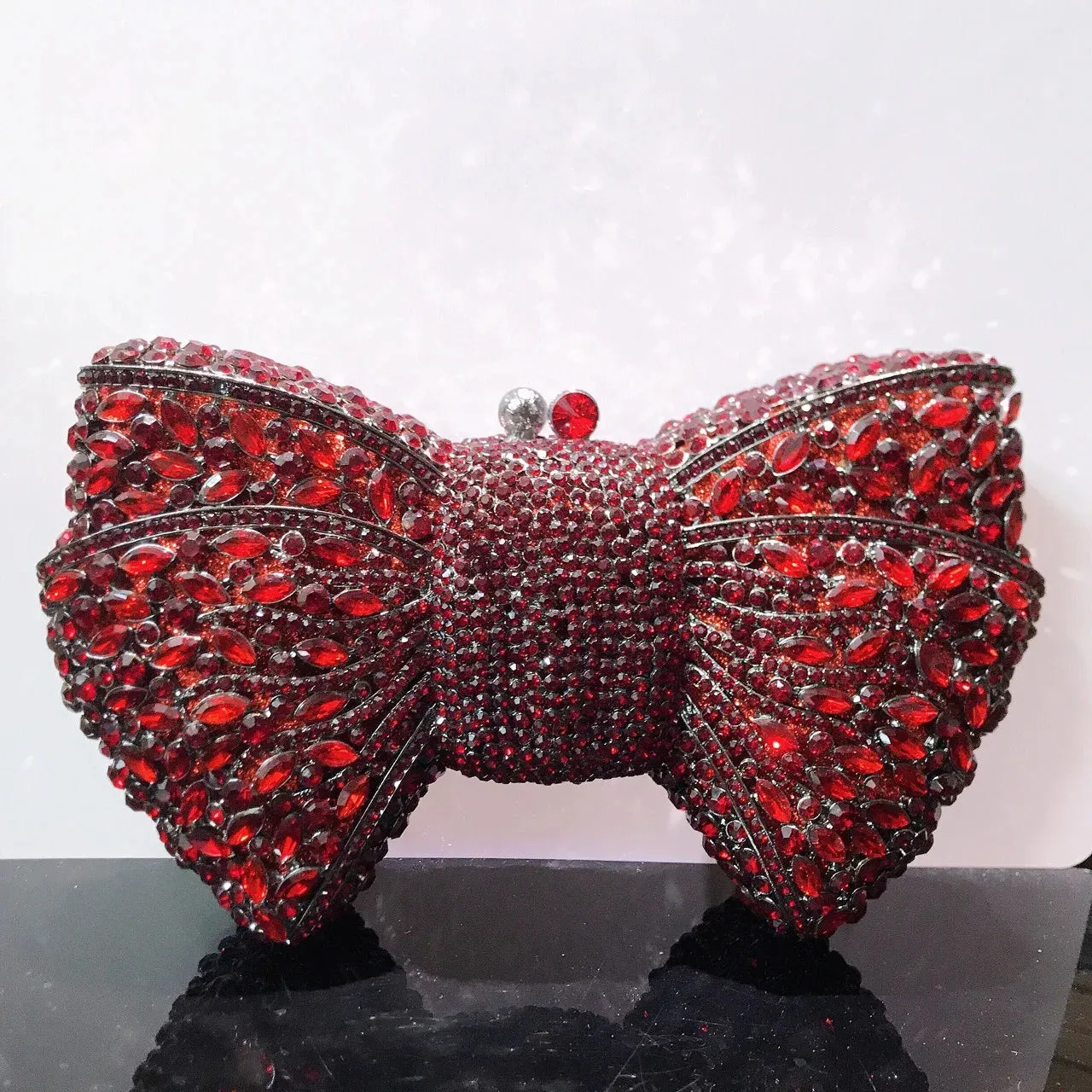 Women's Luxury Bow Stone Clutch Bag: Lady Crystal Evening Bag, Metal Green Minaudiere, Black Rhinestone Handbag, Wedding Party Purse
