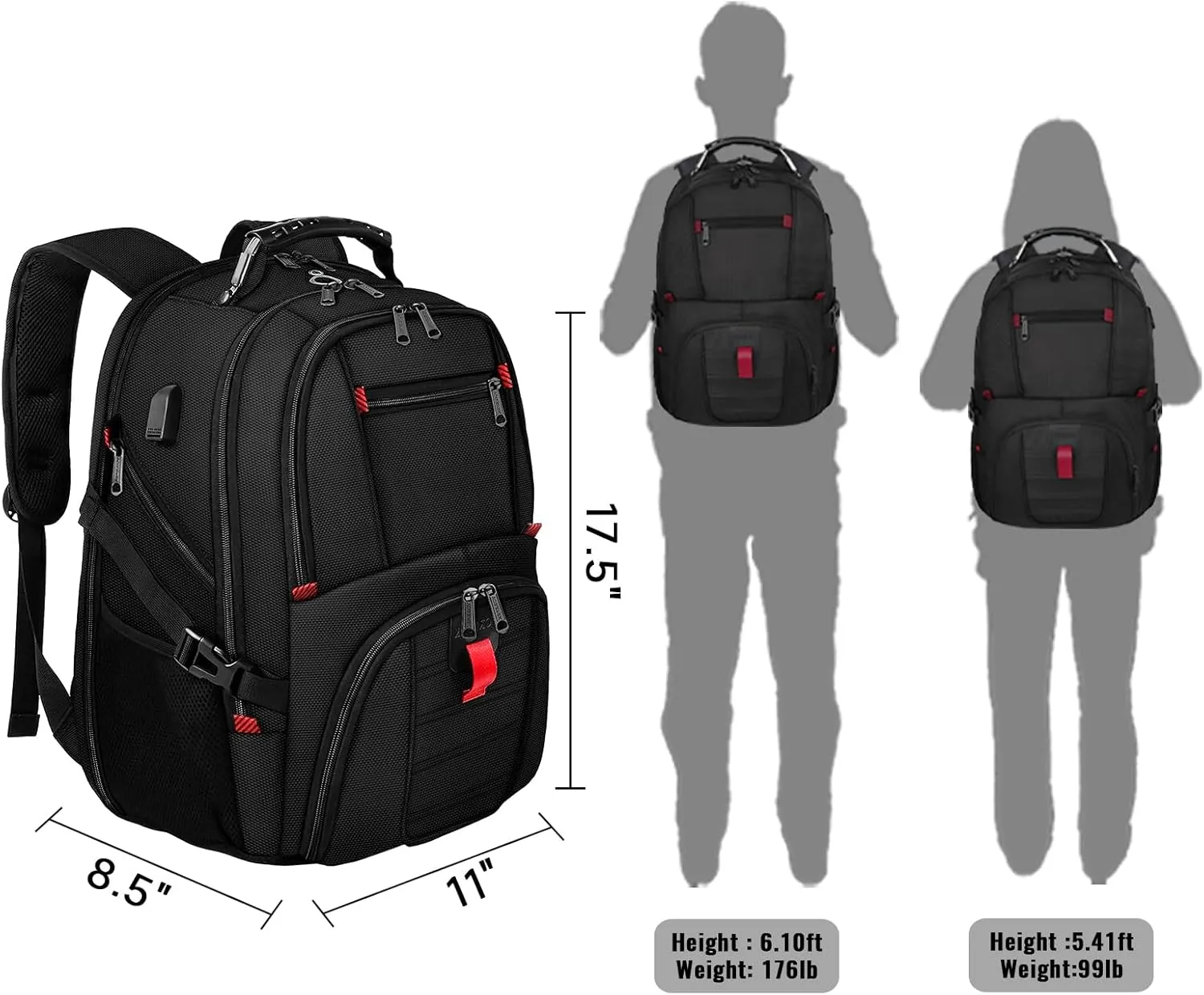 YOREPEK Travel Backpack, 15.6 Inch Laptop Backpacks for Men Women, Water Resistant College Backpack Airline Approved Business Work Bag with USB Charging Port Fits 15.6 Inch Computers, Black